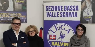 Mirco Villani insieme ad Anna Maria Ciacci e Paola Vacari nella sede della Lega Bassa Valle Scrivia a Castelnuovo Scrivia, durante il congresso che ha confermato il segretario e il direttivo della sezione territoriale.