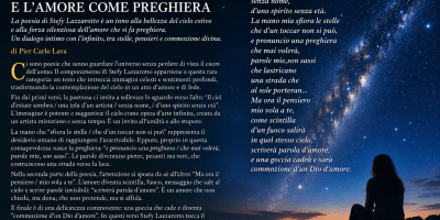 Donna seduta sotto un cielo estivo ricco di stelle e attraversato dalla Via Lattea. L'immagine richiama la contemplazione dell'infinito, la preghiera e l'amore evocati nella poesia di Stefy Lazzarotto.