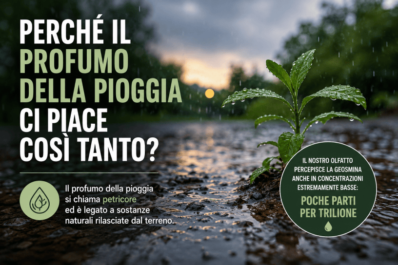 Profumo della pioggia su un prato dopo un temporale.
