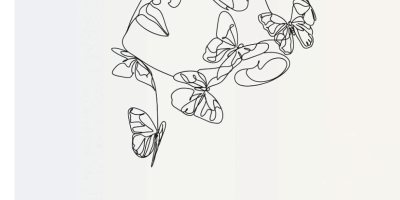Copertina del libro di poesie Sussurri dell’anima – Poesie tra cielo e terra di Carla Abilitato, con un volto femminile stilizzato circondato da farfalle, simbolo di trasformazione, libertà e crescita interiore.