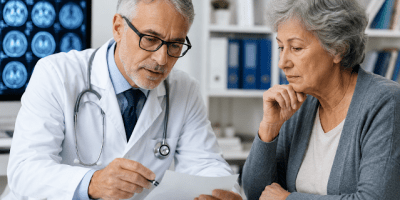 Rappresentazione scientifica del collegamento tra diabete e Alzheimer con cervello umano, glucosio e attività neuronale.