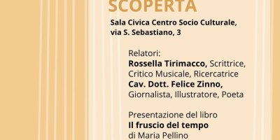 Locandina dell'evento culturale "Donne nella scoperta" organizzato a Bonate Sotto nell'ambito della rassegna "L'Etica della Parola", con presentazione del libro Il fruscio del tempo di Maria Pellino e interventi di Rossella Tirimacco e Felice Zinno.