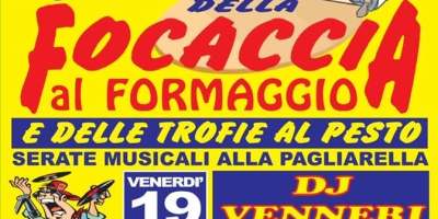 Locandina della 21ª Sagra della Focaccia al Formaggio e delle Trofie al Pesto di Casalcermelli, in programma dal 19 al 21 giugno 2026 con serate musicali, gastronomia e pesca di beneficenza.