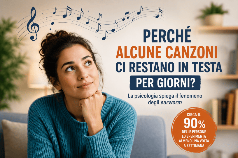 Donna che riflette mentre una melodia le resta in mente.