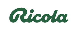 Logo of Ricola, a herbal cough drop brand, featuring the name in green cursive font with a white outline.