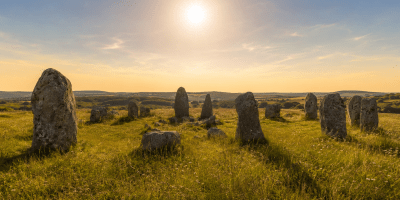Antico cerchio di pietre illuminato dal Sole nel giorno del solstizio d’estate.