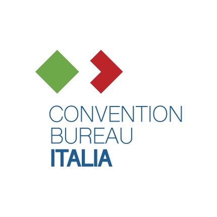 Logo del Convention Bureau Italia con un rombo verde e una freccia rossa.