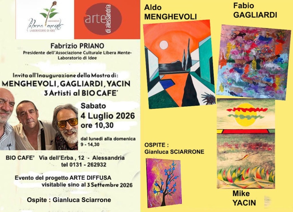 ARTE DIFFUSA BIO CAFÈ COLLETTIVA GAGLIARDI YACIN MENGHEVOLI. Dal 4 luglio al 3 settembre&nbsp;2026
