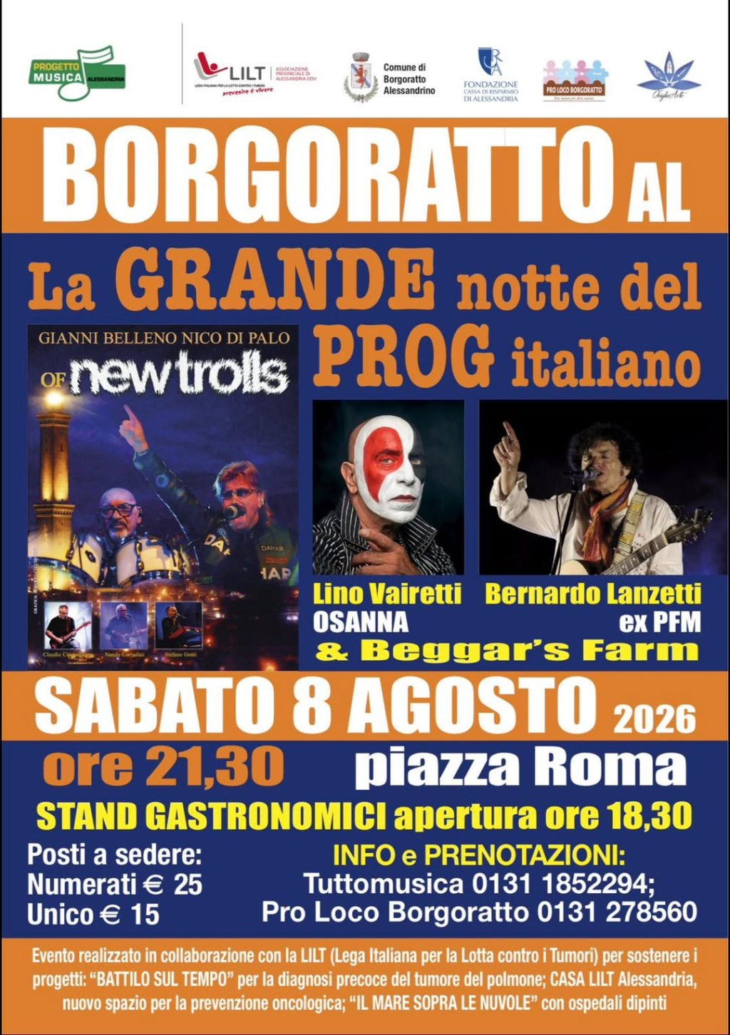 Borgoratto, la grande notte del prog italiano: musica e solidarietà per sostenere la&nbsp;LILT