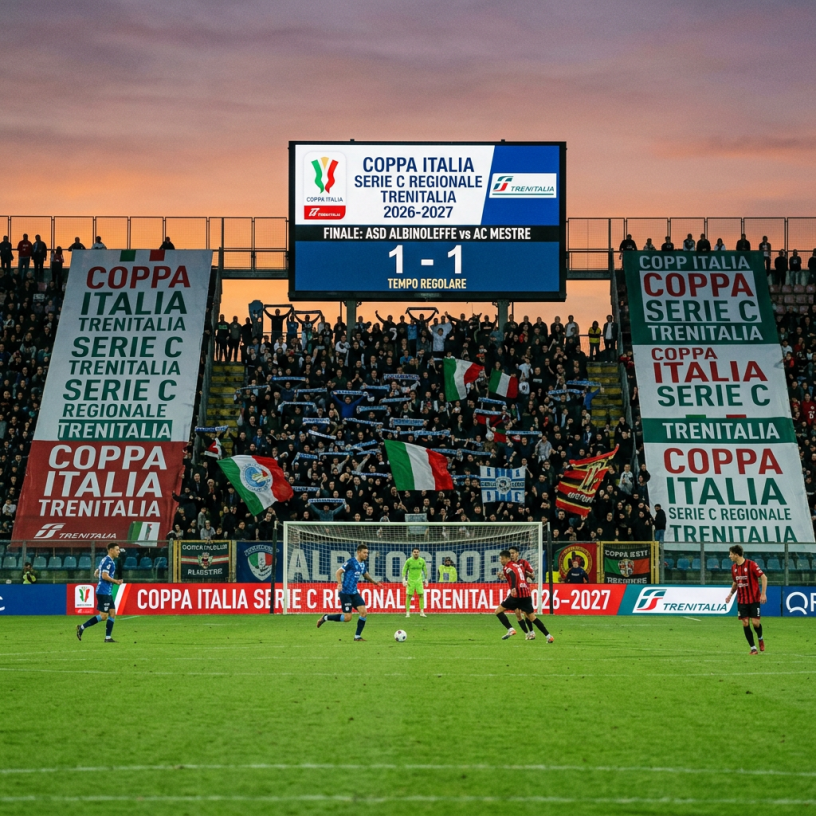 Football match with scoreboard reading Coppa Italia Serie C Regionale, final ASD AlbinoLeffe versus AC Mestre, 1–1