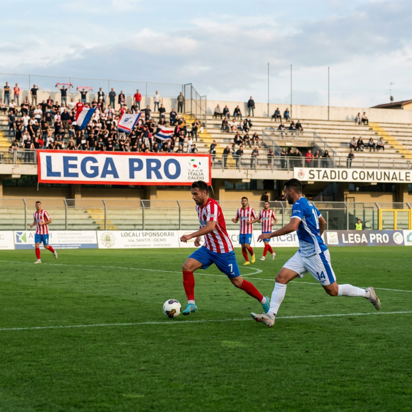 Football players competing on a field before a crowd at an Italian stadium