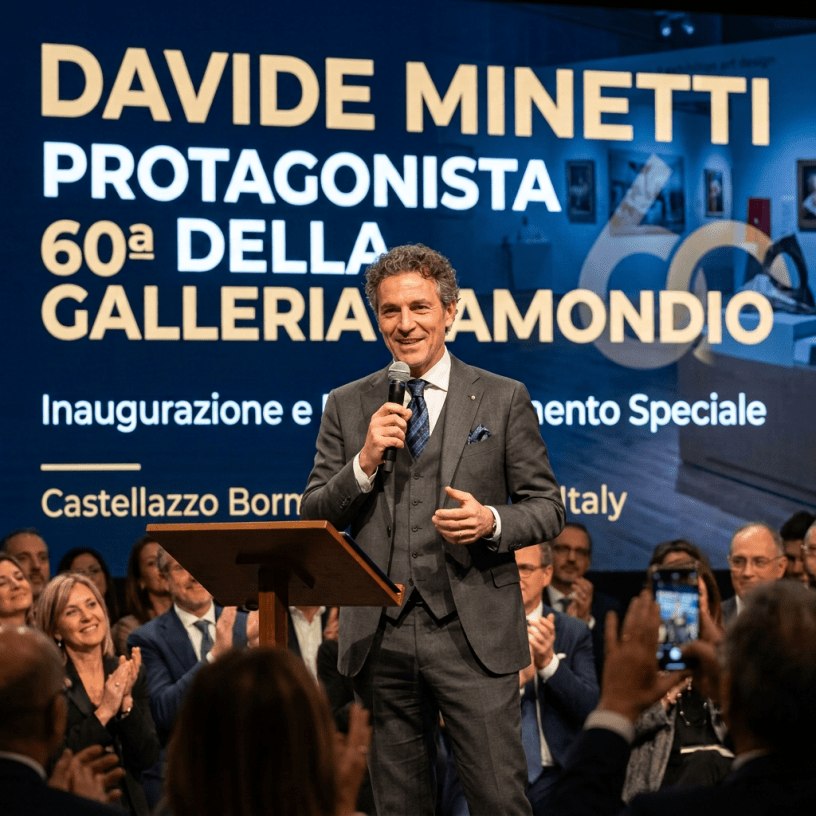 Davide Minetti speaking at a podium before a seated audience