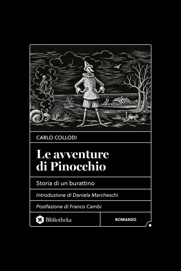Copertina del libro Le avventure di Pinocchio di Carlo Collodi, edizione Bibliotheka 2026.