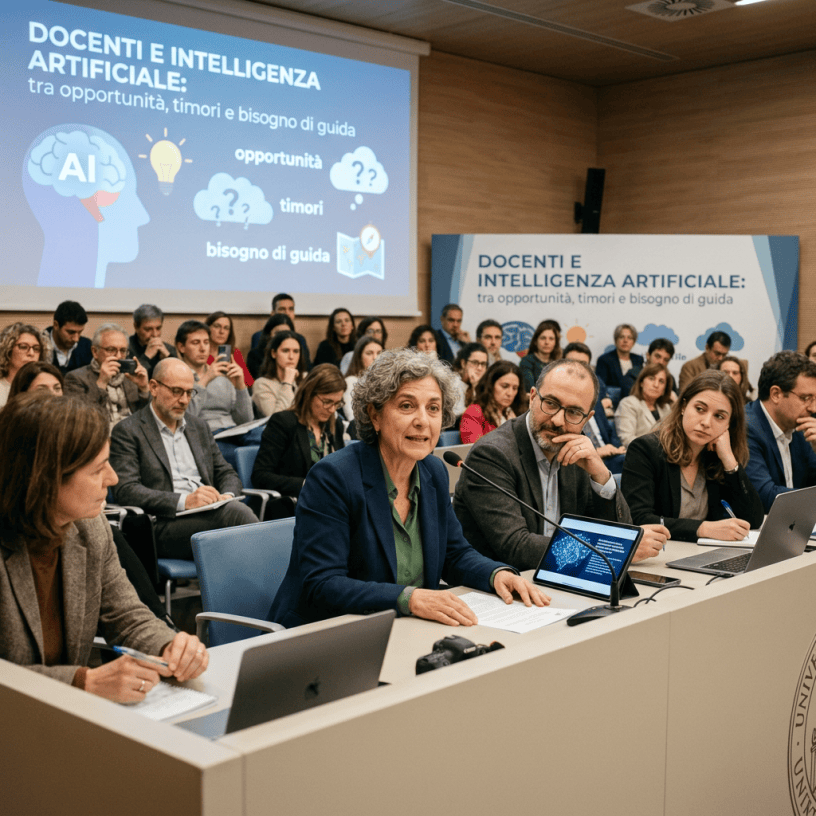 Educators attend a presentation titled Docenti e intelligenza artificiale