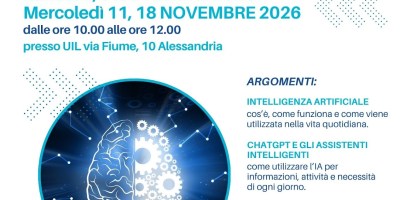 Locandina del corso Digitale Facile organizzato da ADA Alessandria il 2, 9, 11 e 18 novembre 2026, dedicato a intelligenza artificiale, ChatGPT e sicurezza online.