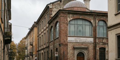 Mosque of Turin Cultural Islamic Center on a cobblestone street